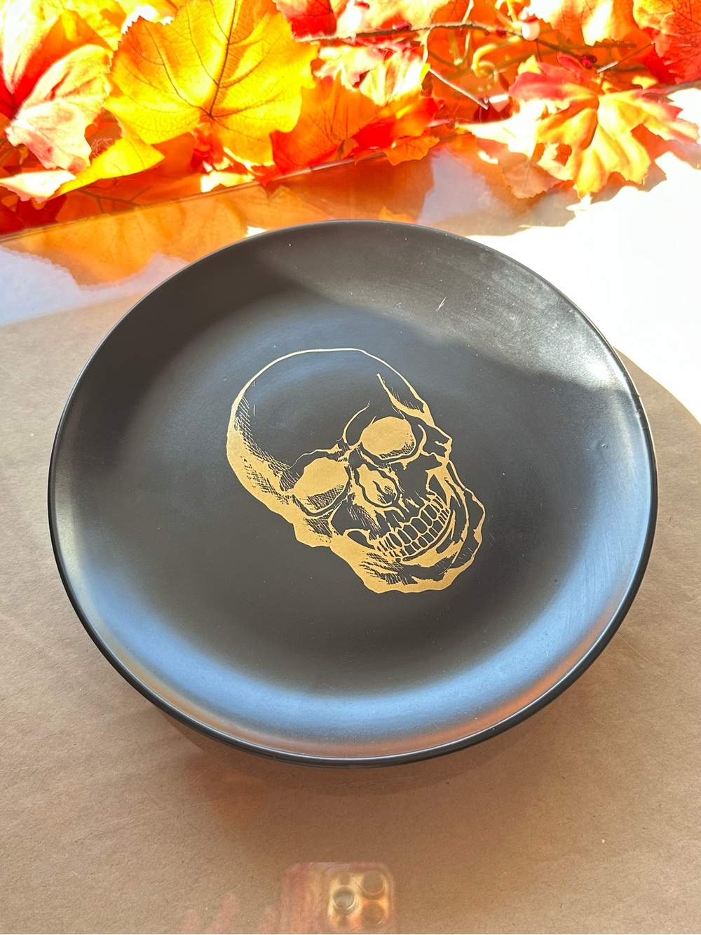 2 Ciroa Wicked Matte Black Gold Skull 8’ Salad Plates